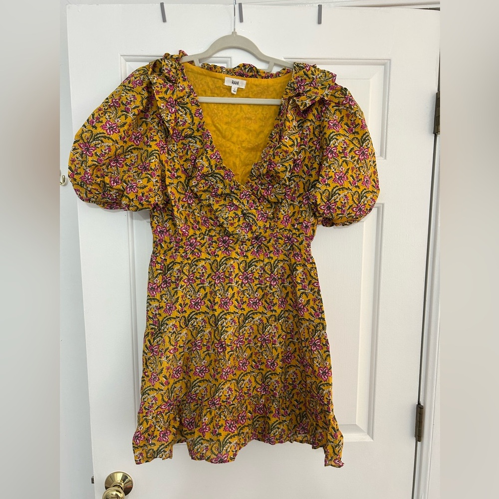 Vibrant Floral Mini Dress in Yellow and Pink